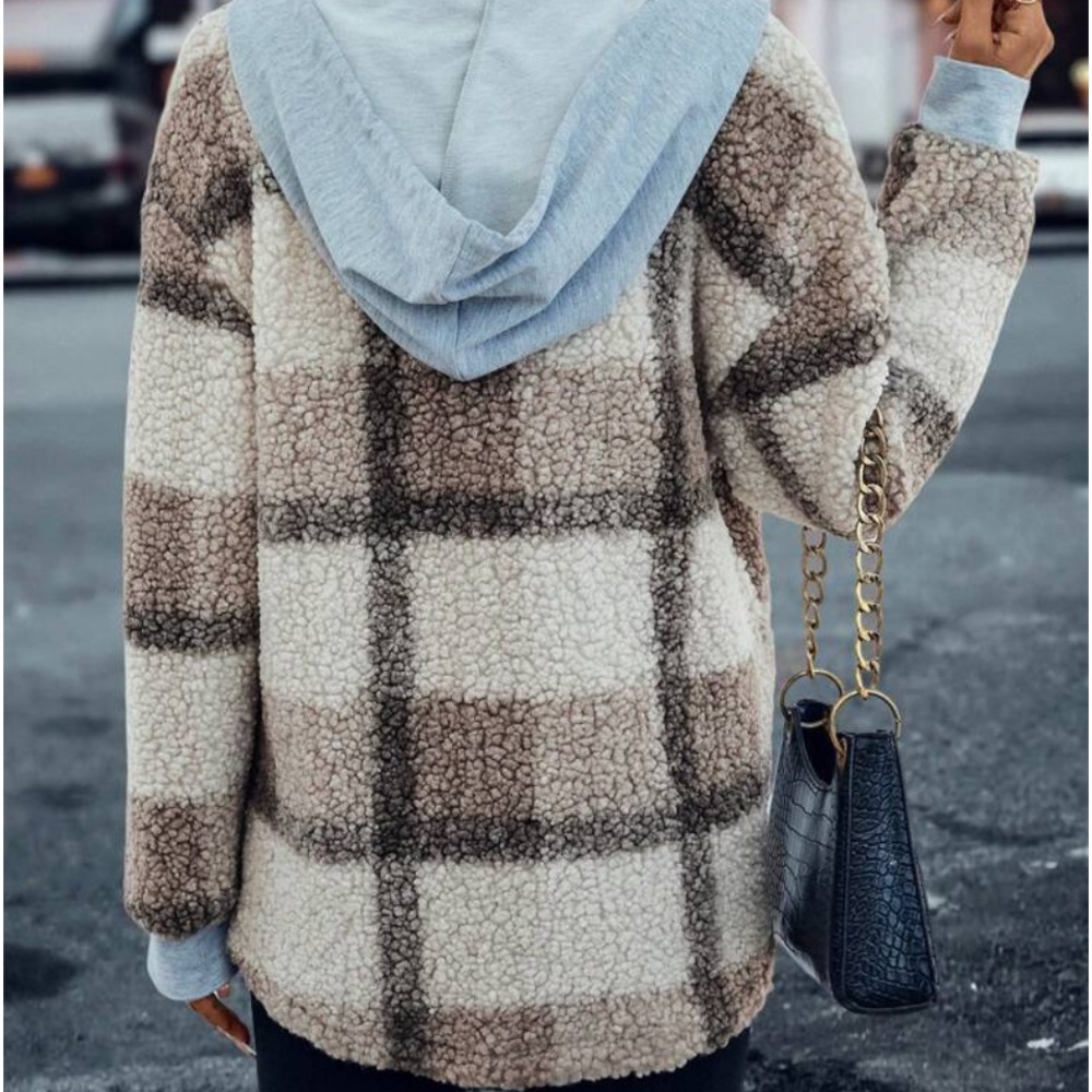 New plaid print hooded Teddy jacket - Picture 6 of 7